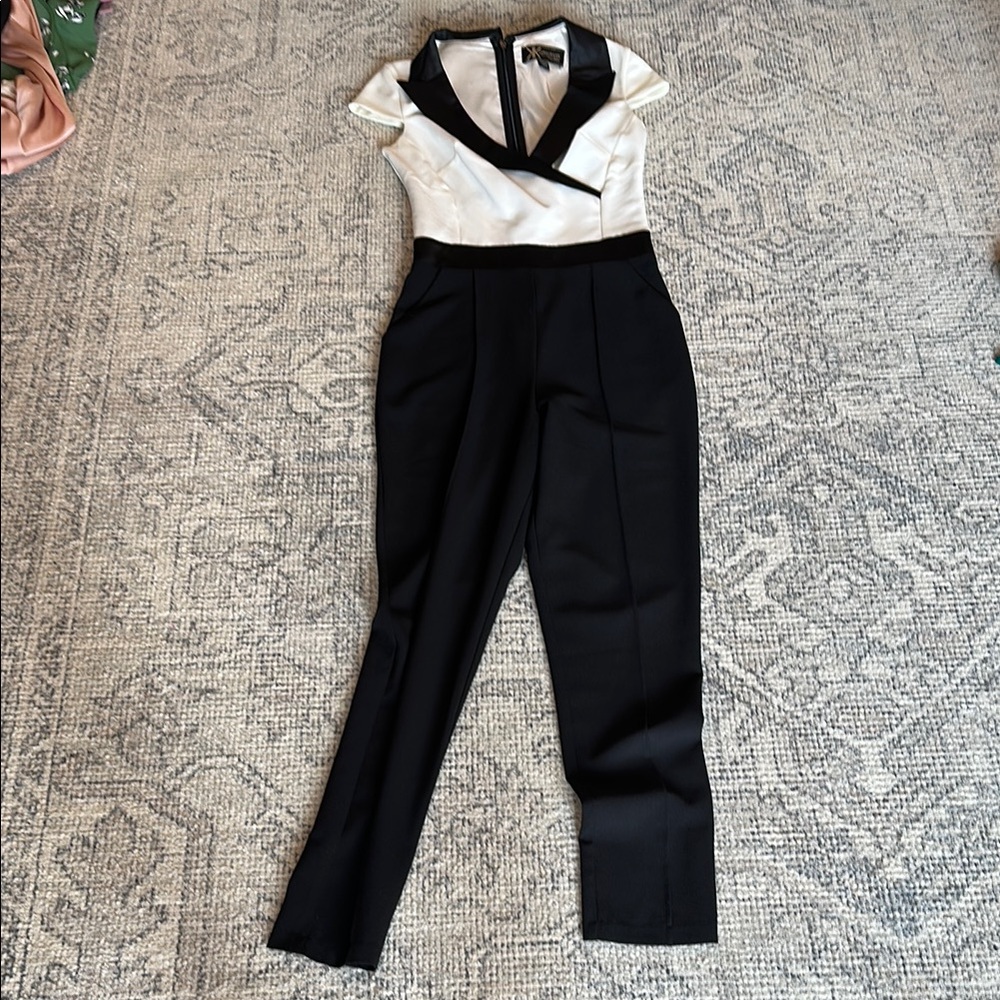 Lipsy Black and White Formal Jumpsuit with Tuxedo-Inspired Design